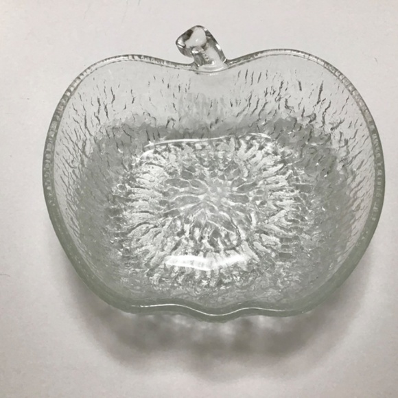 VTG Italian Glass Crystal Ice bowl, clear apple shape tree bark textured - Picture 2 of 9